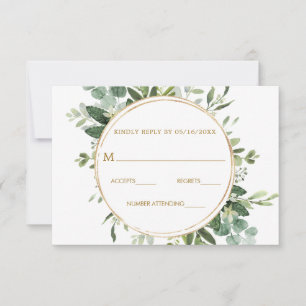 Carte RSVP Botanical Gold Greenery Wreath Wedding