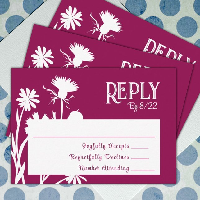 Carte RSVP botanique rose moderne (red mauve pink burgundy floral bat mitzvah rsvp reply response enclosure cards)