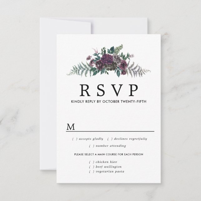 Carte RSVP Bourgogne Florale Mariage, Options de r (Devant)