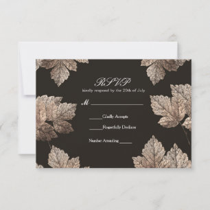 Carte RSVP Brown foncé et bronze Feuille Rustic Fa