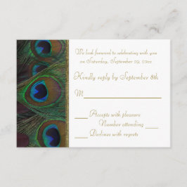 Carte RSVP Brown, Plumes Peacock Or