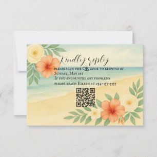 Carte RSVP Budget Friendly Floral Beach QR Code