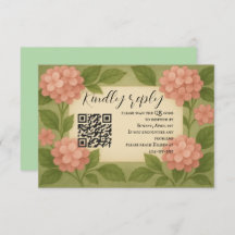 Carte RSVP Budget Friendly Pink Hydrangea QR Code 