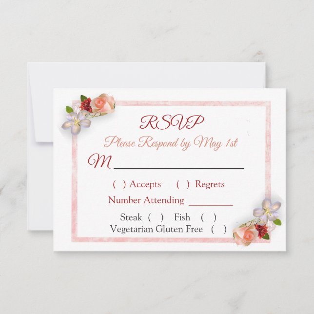 Carte RSVP Burgundy Blush Rose Rose Gold Wedding (Devant)