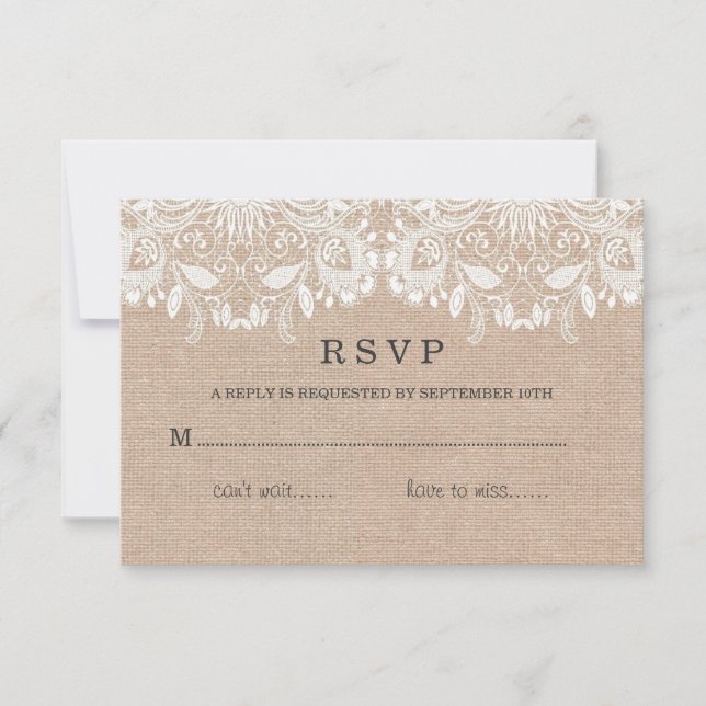 Carte RSVP Burlap & Lace (Devant)