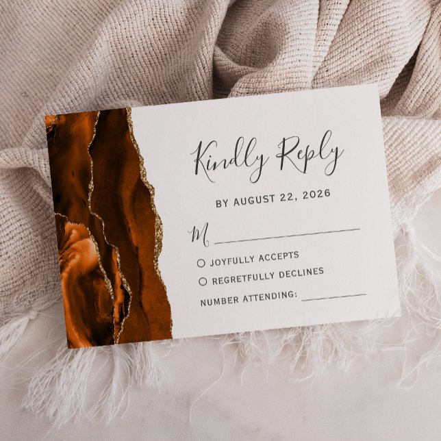 Carte RSVP Burnt Orange Agate Gold Wedding (Créateur téléchargé)
