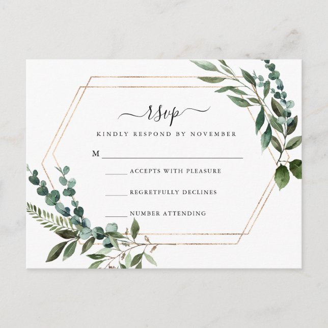 Carte RSVP cadre or floral (Devant)