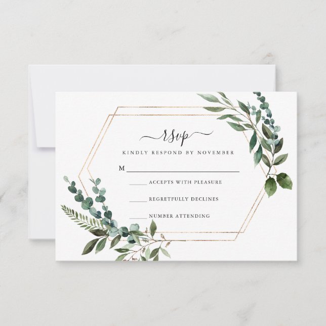 Carte RSVP cadre or floral (Devant)