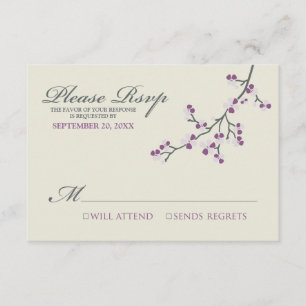 Carte RSVP Cerry Blossoms (violet/gris)