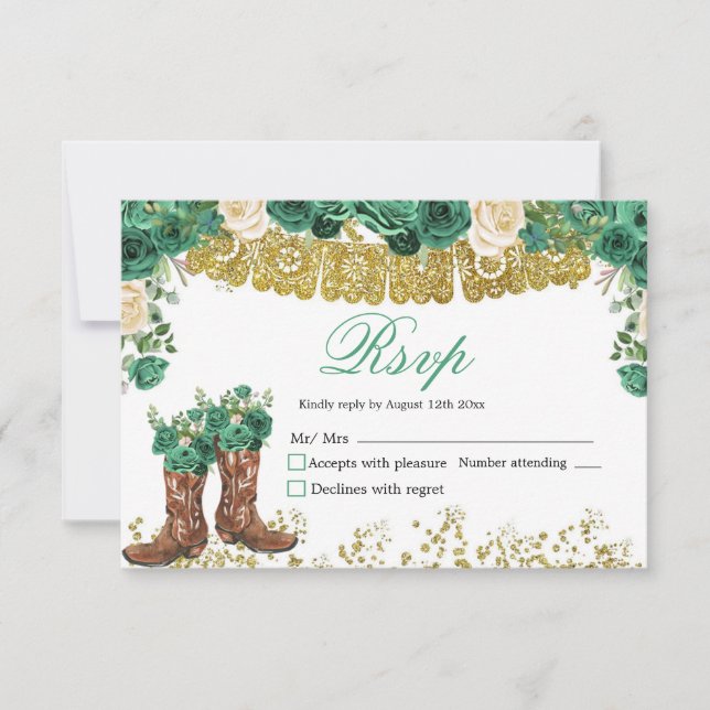 Carte RSVP Charra Mis Quince Western Green Hunter (Devant)