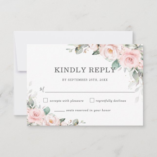 Carte RSVP Chic Blush Rose Floral Greenery Wedding (Devant)