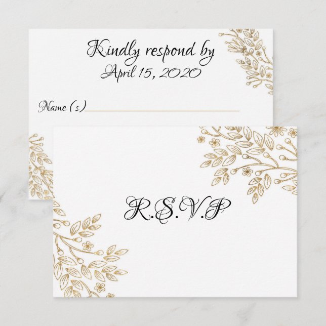 Carte RSVP Chic Gold Foil Floral (Devant / Derrière)