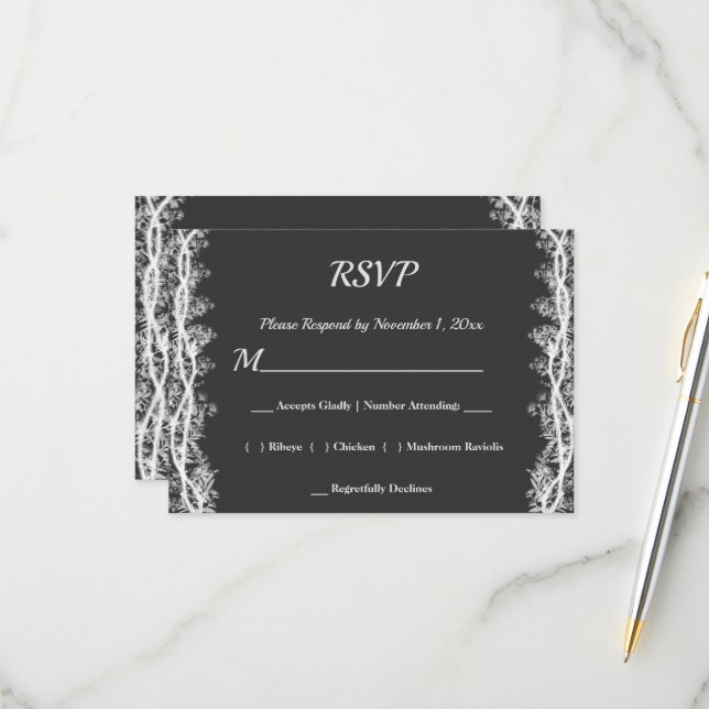 Carte RSVP Chic White Botanical Border Wedding (Devant/Arrière en situation)