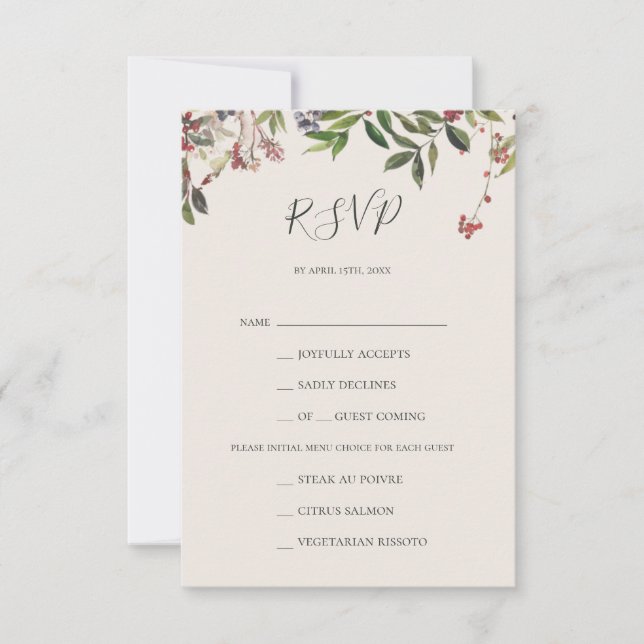 Carte RSVP Choice Botanical Champagne Menu Choice (Devant)