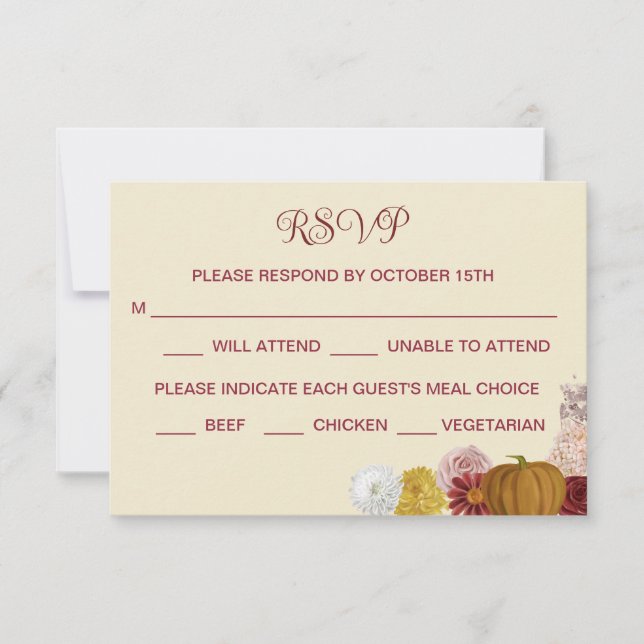 Carte RSVP Citrouille Floral Automne (Devant)