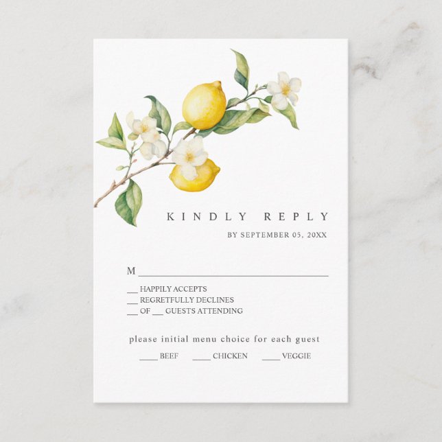 Carte RSVP classique Citrus Lemon Summer Wedding (Devant)