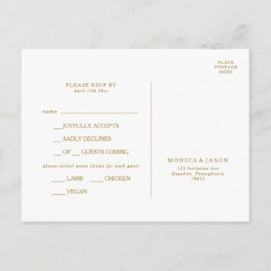 Carte RSVP classique minimaliste Gold Menu Choice