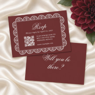 Carte RSVP Code QR Mariage à Cadre en Dentelle Bla