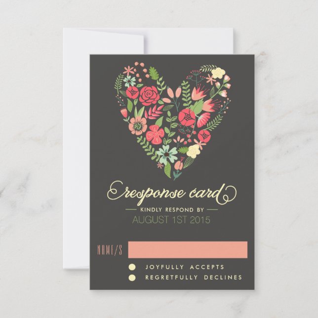 Carte RSVP coeur floral romantique (Devant)