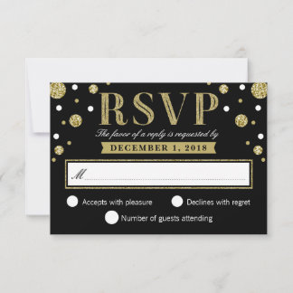 Carte RSVP Confetti en noir blanc et Parties scint