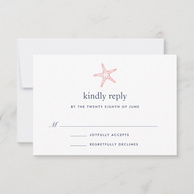 Carte RSVP Coral & Navy Starfish (Devant)
