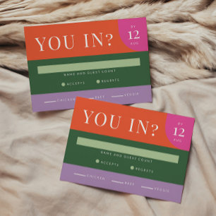 Carte RSVP couleur brillante en gras unique rose o