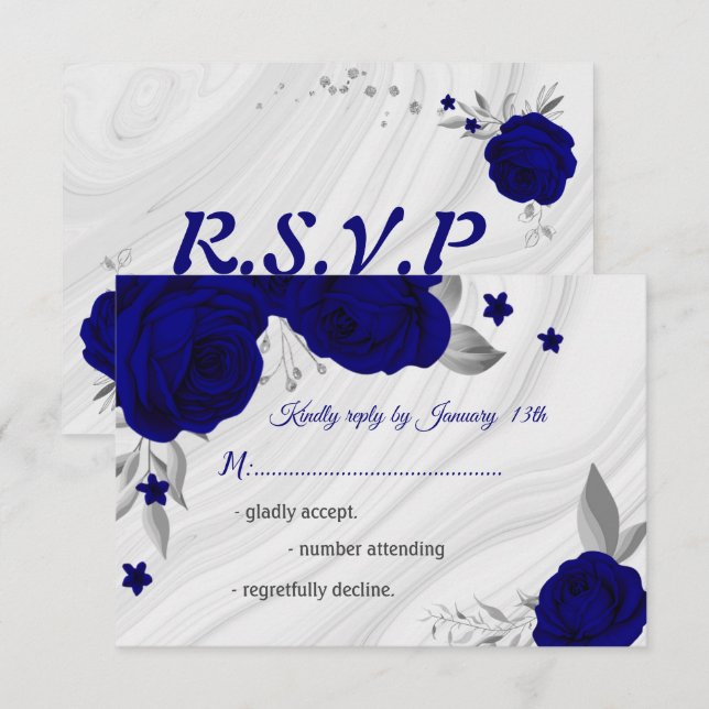 carte RSVP couleur gris argent royal (Devant / Derrière)