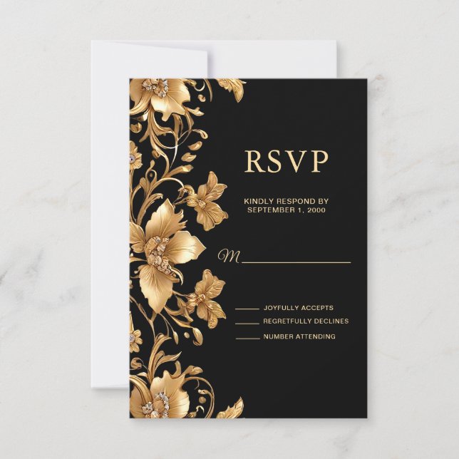 Carte RSVP couleur or noir (Devant)