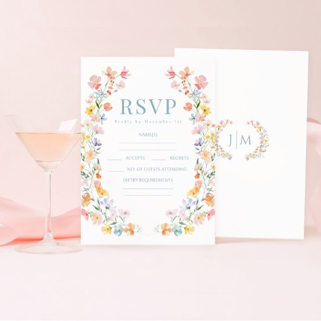 Carte RSVP couleur Pastel Fleur sauvage Boho Weddi (Créateur téléchargé)