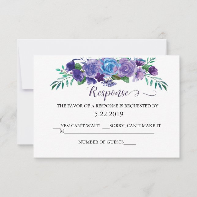 Carte RSVP couleur violet et bleu (Devant)