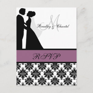 Carte RSVP Couple Mariage noir et violet