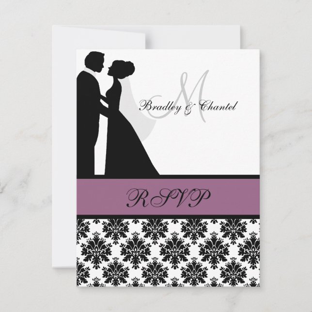 Carte RSVP Couple Mariage noir et violet (Devant)