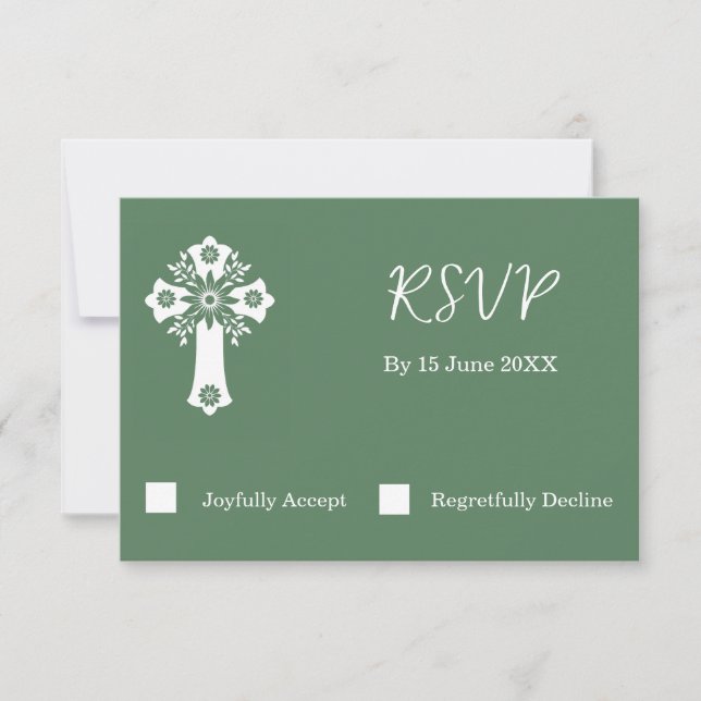 Carte RSVP Croix Florale Christening Fern Green (Devant)