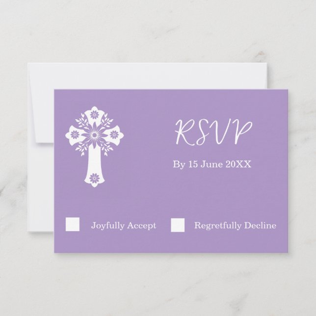 Carte RSVP Croix Florale Christening Lilac (Devant)
