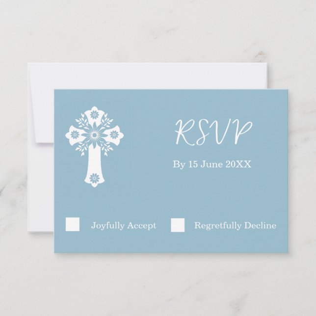 Carte RSVP Croix Florale Christening Sky Blue (Devant)