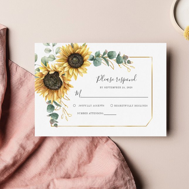 Carte RSVP de boîtier de tournesol Eucalyptus Budg (Sunflower Eucalyptus Wedding RSVP)