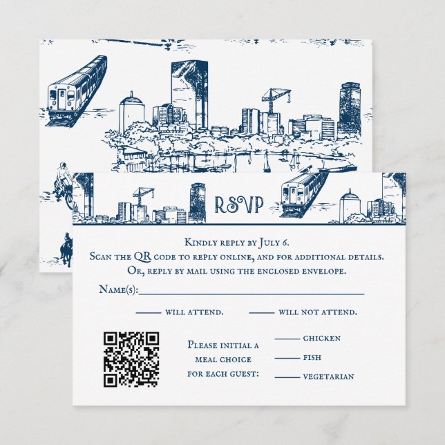 Carte RSVP de Boston Toile Navy (Devant / Derrière)
