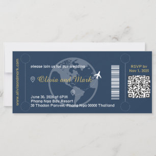 Carte RSVP de carte d'embarquement - Marine & Gold