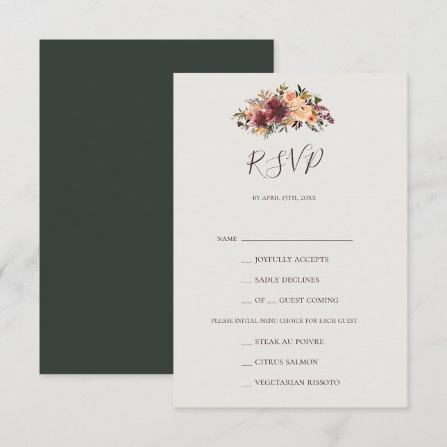 Carte RSVP de choix à la carte verte orange de Bou (Devant / Derrière)