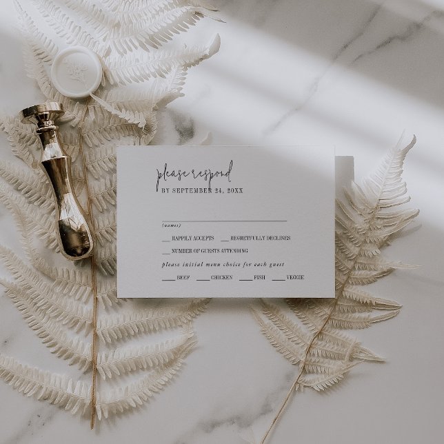 Carte RSVP de choix de menu noir et blanc moderne (Créateur téléchargé)