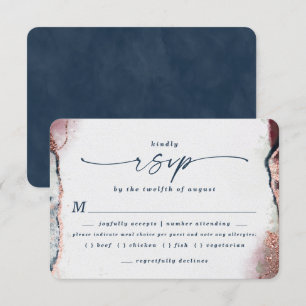 Carte RSVP de choix de repas Mariage bleu Bourgogn