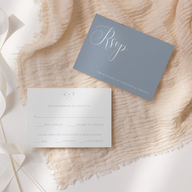 Carte RSVP de choix de repas Mariage bleu élégant (Créateur téléchargé)