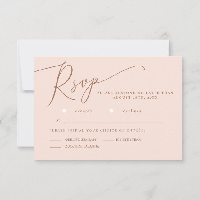 Carte RSVP de choix de repas minimaux Mariages ros (Devant)