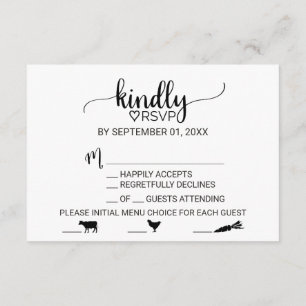 Carte RSVP de choix de repas simple en calligraphi