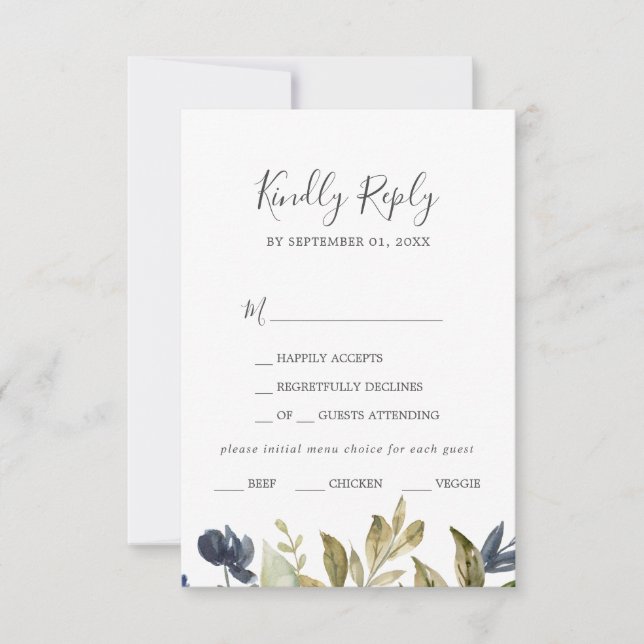 Carte RSVP de choix du menu vert d'automne (Devant)