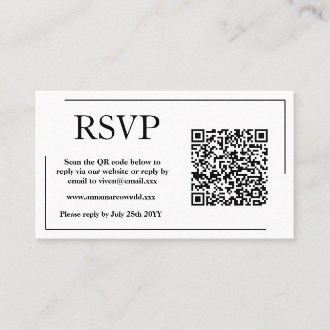 Carte RSVP de code QR élégante  (Devant)
