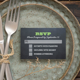 Carte RSVP de confirmation verte du tableau à roul