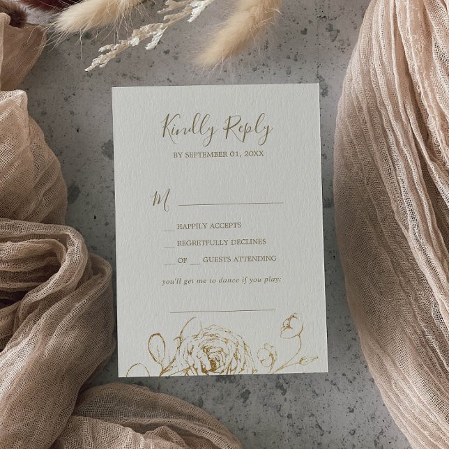 Carte RSVP de demande de crème florale dorée et de (Créateur téléchargé)