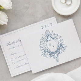 Carte RSVP de mariage à crête baroque élégante