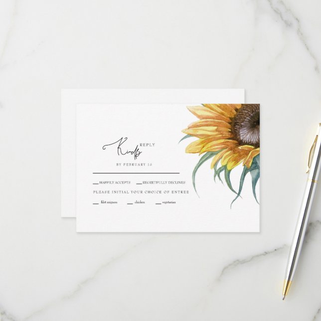 Carte RSVP de mariage à grande tournesol simple (Devant/Arrière en situation)